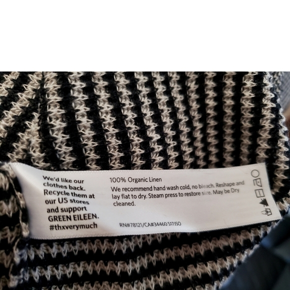 Eileen Fisher Top S Womens Black Striped Organic Linen Lagenlook Light Sweater - Picture 8 of 8